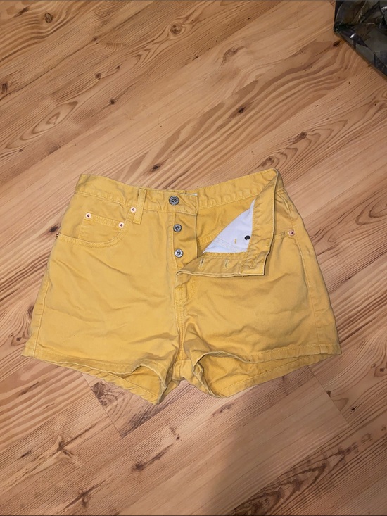 Guess Pants - Guess Yellow High-Rise Button-Fly Jean Shorts